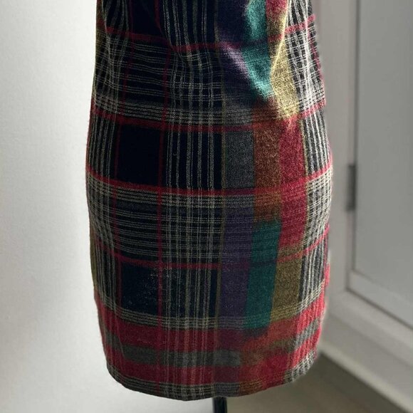 Yumi Multicolour Plaid Wool Blend Knit Tunic Dress with Rosette Neckline – US S - Picture 9 of 13